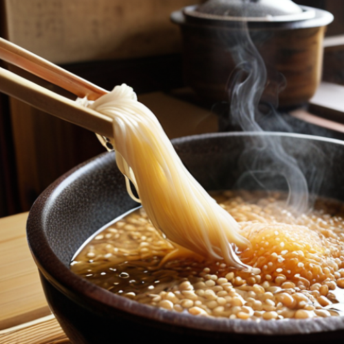 **

Prompt: Fermentation process, close-up of miso or soy sauce being made, traditional Japanese kitchen setting, detailed texture of ingredients, focus on natural lighting, earthy tones, hint of steam, emphasis on the craft.

**