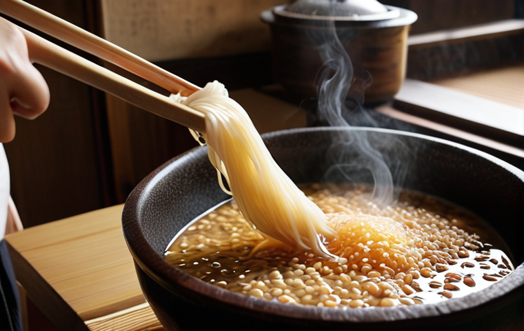**

Prompt: Fermentation process, close-up of miso or soy sauce being made, traditional Japanese kitchen setting, detailed texture of ingredients, focus on natural lighting, earthy tones, hint of steam, emphasis on the craft.

**