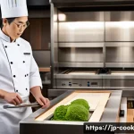 요리 기술 통합의 사회적 영향 - A modern Japanese kitchen scene showcasing a skilled chef blending traditional fermentation techniqu...
